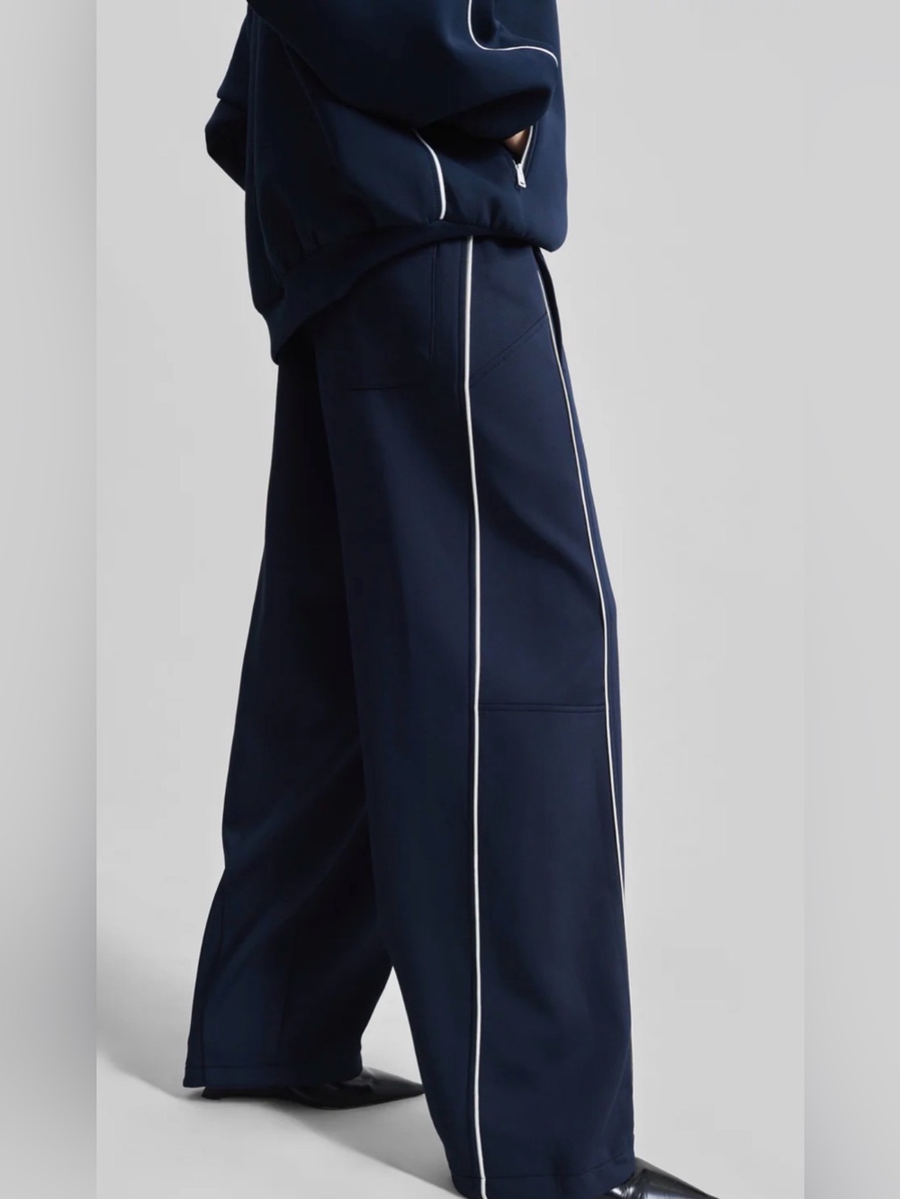 Frankie Shop Navy Wide-Leg Track Pants with White Piping
